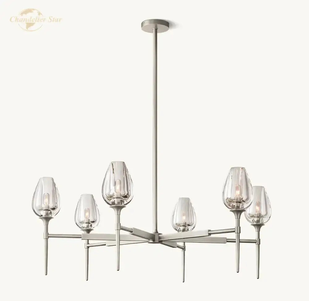 Modern gold crystal tulip chandelier pendant light with brushed nickel finish and five clear glass shades for dining room decorbites crystal tulip