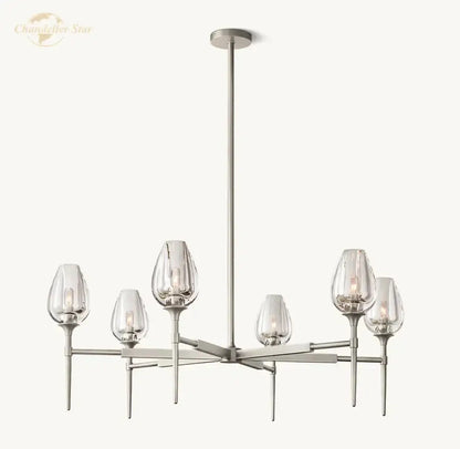 Modern gold crystal tulip chandelier pendant light with brushed nickel finish and five clear glass shades for dining room decorbites crystal tulip
