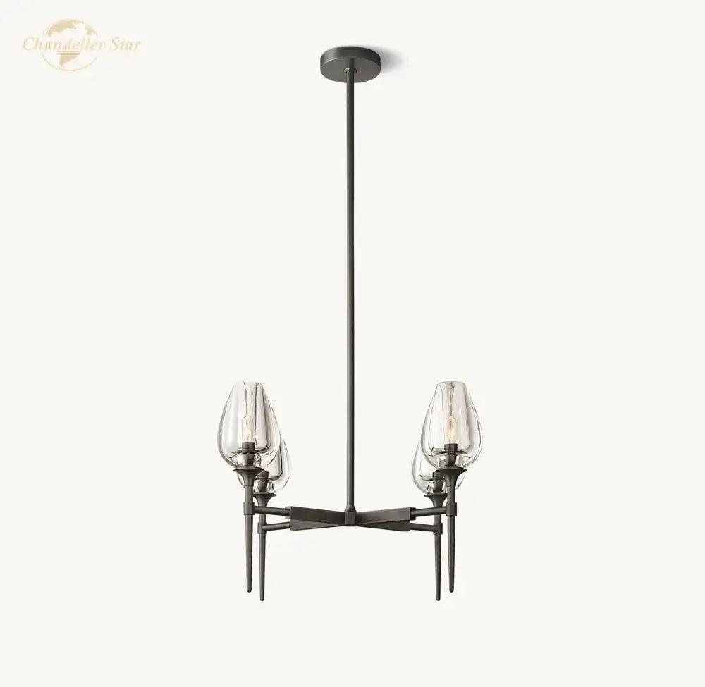 Black metal decorbites crystal tulip chandelier with two clear glass teardrop shades modern pendant light
