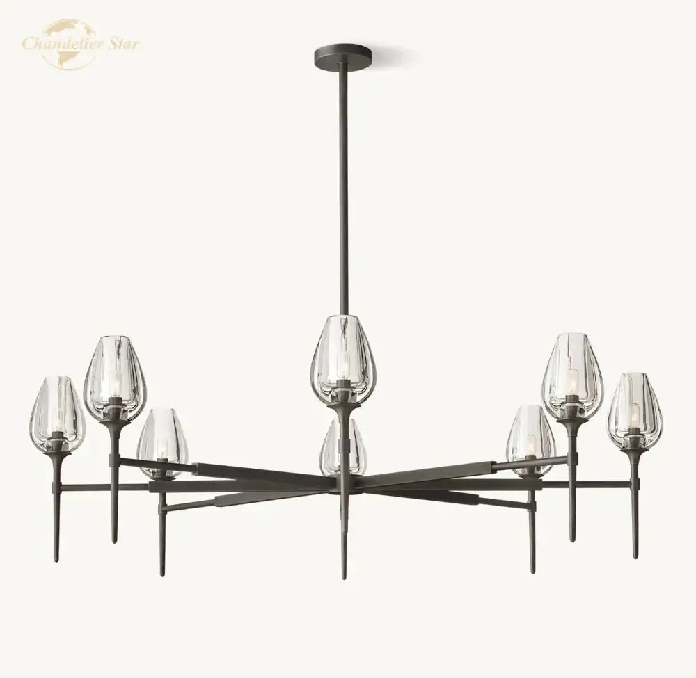 Modern matte black metal tulip chandelier pendant with clear glass wineglass shades for dining room decorbites crystal tulip