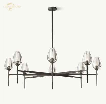 Modern matte black metal tulip chandelier pendant with clear glass wineglass shades for dining room decorbites crystal tulip