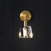 Modern gold crystal wall lamp with faceted shade compatible with 110v-120v and 220v-240v for bedroom use