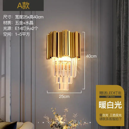 Modern gold crystal wall lamp with vertical metallic bars and cascading clear crystals for elegant wall decorbites crystal wall lamp
