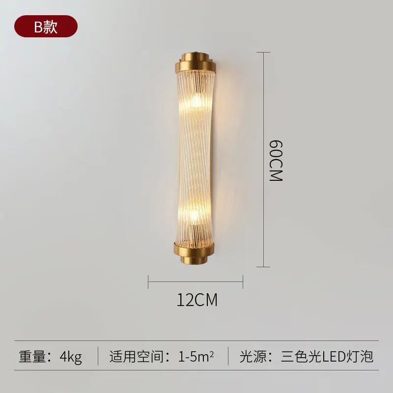 Modern gold crystal wall lamp with vertical glass prisms and warm led light for bedroom decorbites crystal wall lamp