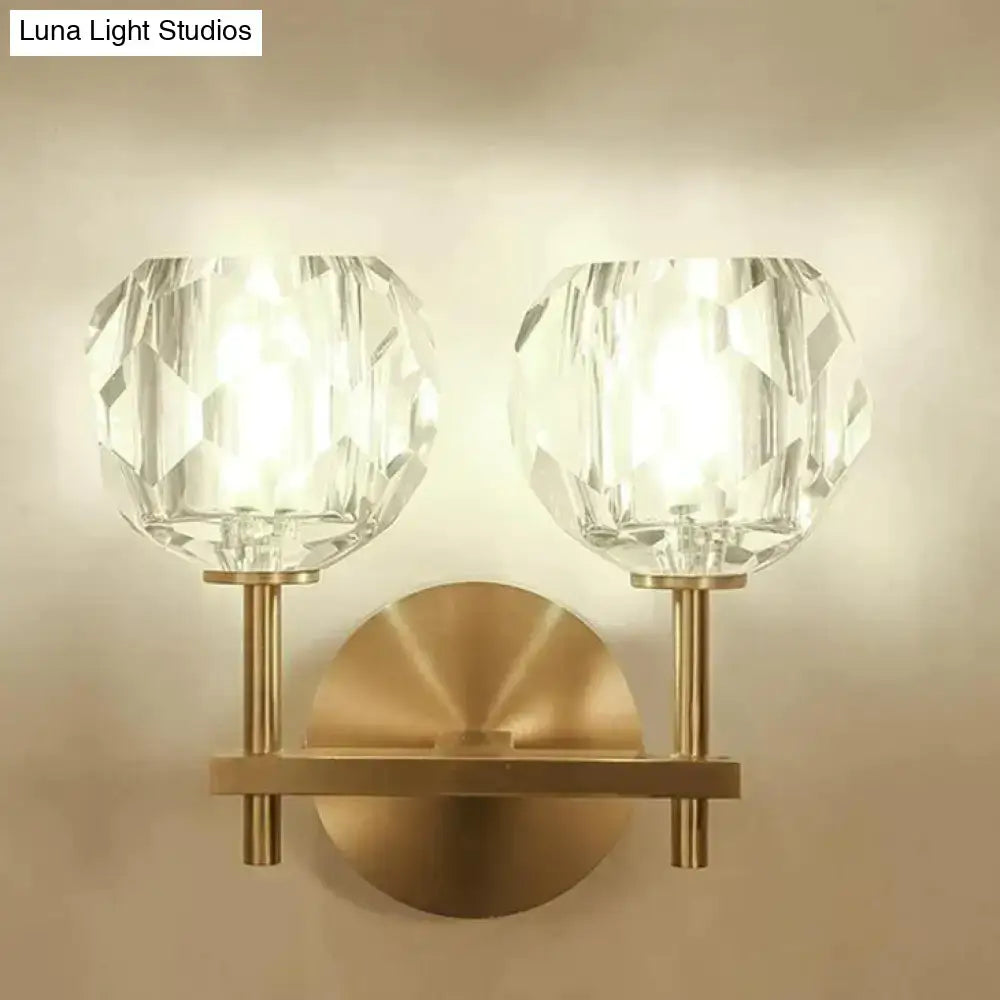 Brass-finished wall lamp with two faceted crystal globe shades decorbites ivy crystal wall lamp
