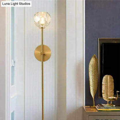 DecorBites™ Ivy tall slender brass floor lamp with faceted crystal globe shade ideal for crystal wall lamp decor
