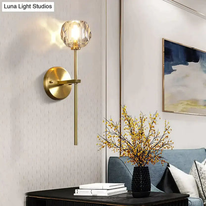 Gold-toned DecorBites Ivy wall lamp featuring a faceted crystal globe shade as a decorative crystal wall lamp
