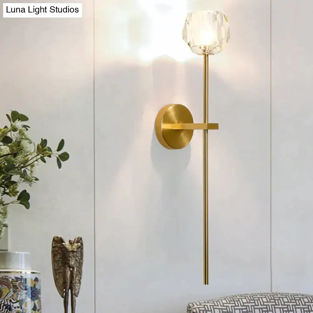 DecorBites™ ivy crystal wall lamp featuring a modern gold-toned stem and faceted crystal globe wall lamp