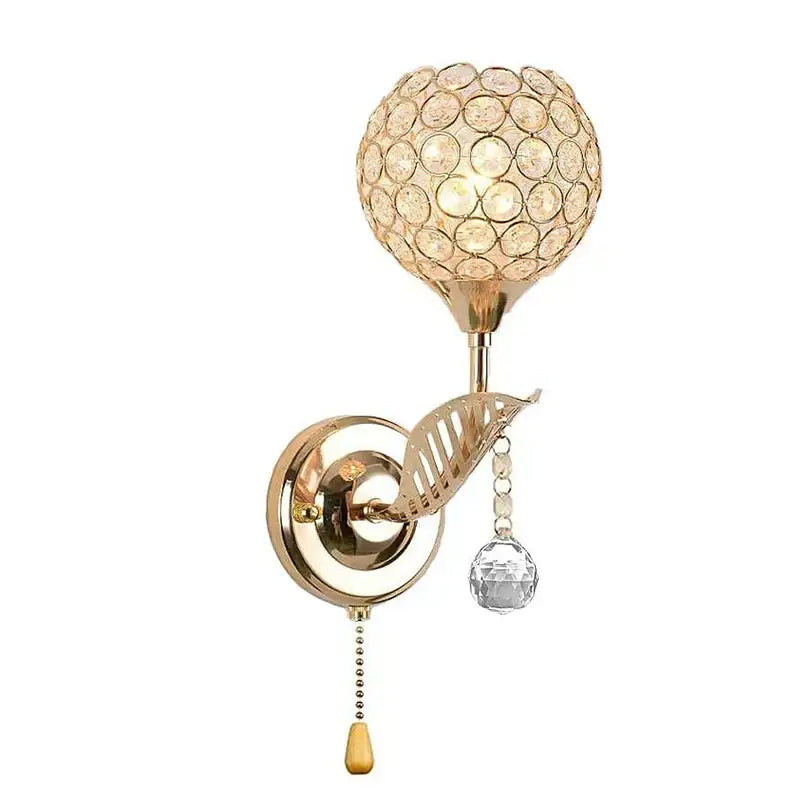 Modern gold crystal wall lamp with spherical globe and faceted crystal drop for elegant bedroom decorbites crystal wall use