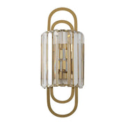 Modern gold crystal wall lamp with paperclip-shaped fixture and clear prisms for a bedroom modern style lighting