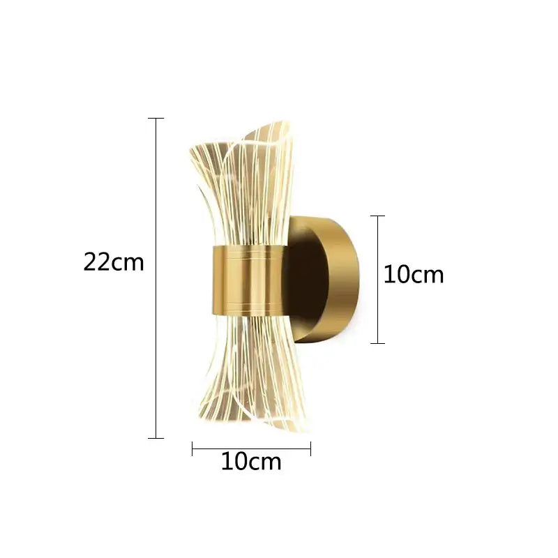 Modern gold crystal wall lamp with sculptural glass design and illuminated fan-like filaments for bedroom decorbites crystal wall lamp