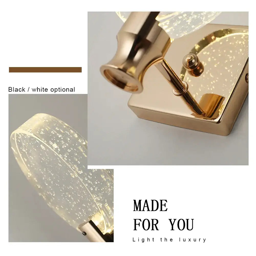 Modern gold crystal wall lamp with frosted glass shade and embedded sparkling lights for elegant bedroom decorbites crystal wall lamp
