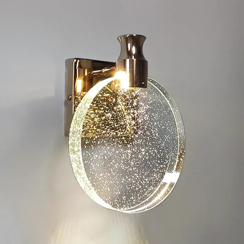 Modern gold crystal wall lamp with brushed brass finish and clear glass shade featuring gold flecks for bedroom decorbites crystal wall lamp