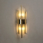 Modern gold crystal wall lamp with vertical glass tubes and central metallic band for bedroom decorbites crystal wall lamp