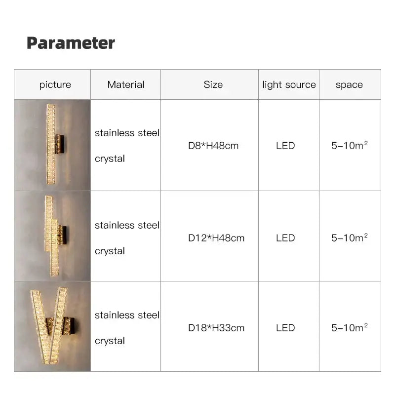 Modern gold crystal wall lamp with a sleek stainless steel frame and decorbites crystal wall accents for elegant lighting