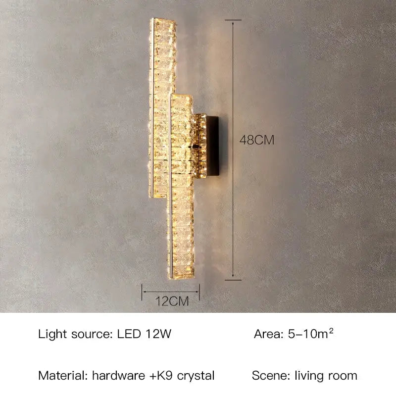 Modern gold crystal wall lamp with stacked k9 crystal panels emits warm glow for elegant living room decorbites crystal wall lighting