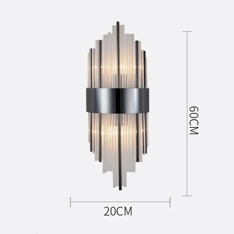 Modern gold crystal wall lamp with sleek metallic frame and translucent glass rods in elegant radial pattern for living room