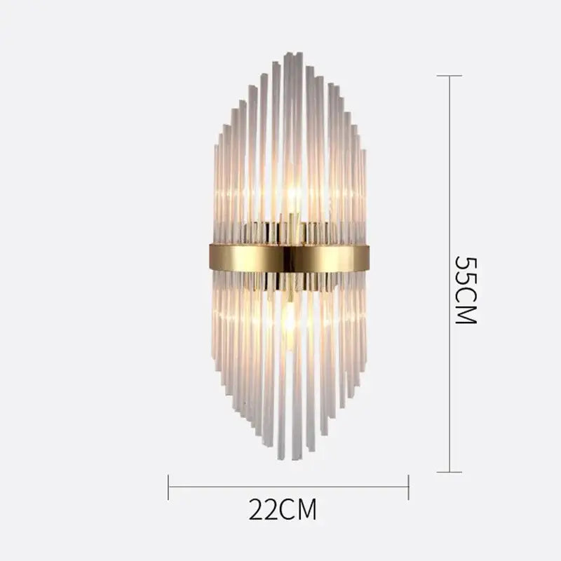 Modern gold crystal wall lamp with translucent glass rods and brass band for elegant living room lighting