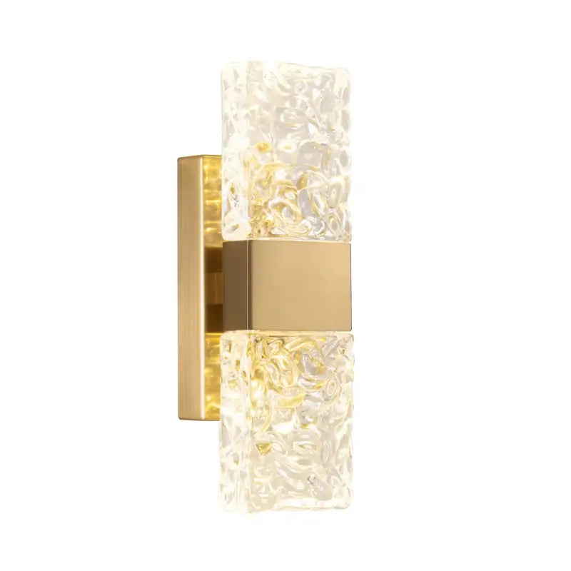 Modern gold wall lamp with textured translucent glass panels and central metallic accent for decorbites crystal wall decor