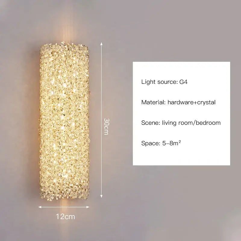 A modern gold crystal wall lights sconce with a textured sparkling surface for bedroom night light decorbites crystal wall