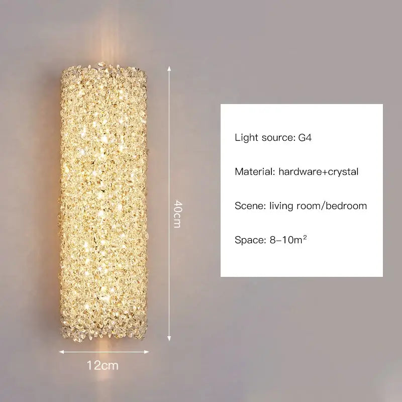 Modern gold crystal wall lights sconce with shimmering textured surface by decorbites for bedroom night light decor