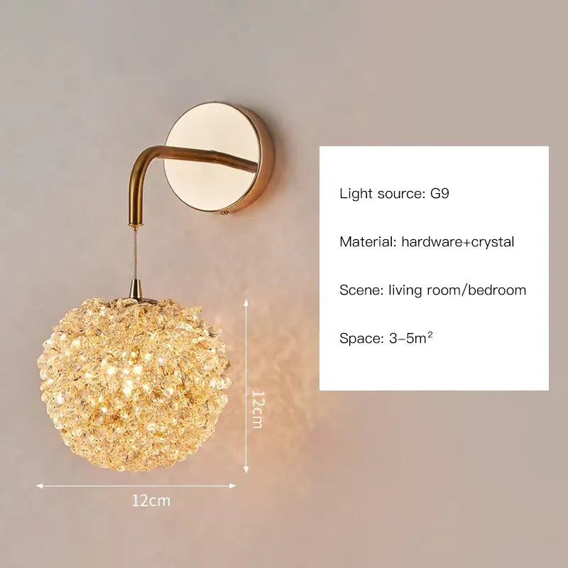 Modern gold crystal wall lights sconce featuring a spherical crystal globe for bedroom night light decorbites crystal wall