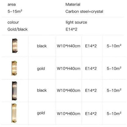 Modern gold crystal wall sconce with sleek carbon steel frame and crystal accents for bedroom decorbites crystal wall lighting