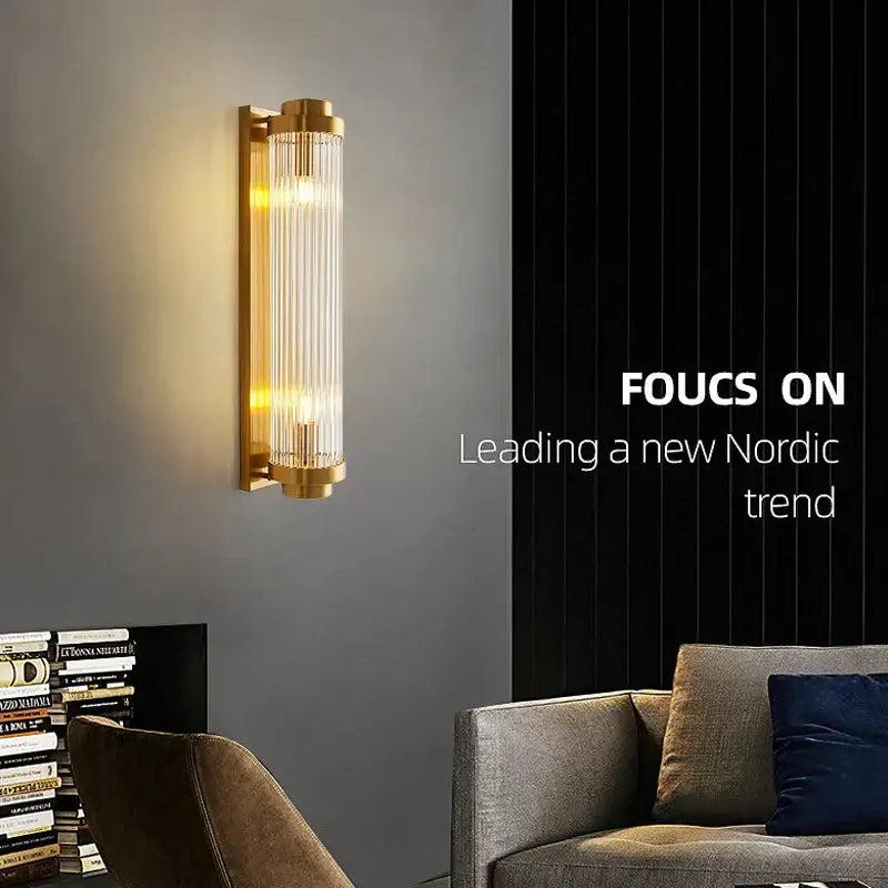 Modern gold crystal wall sconce with vertical glass rods by decorbites crystal for bedroom lighting decorbites crystal wall