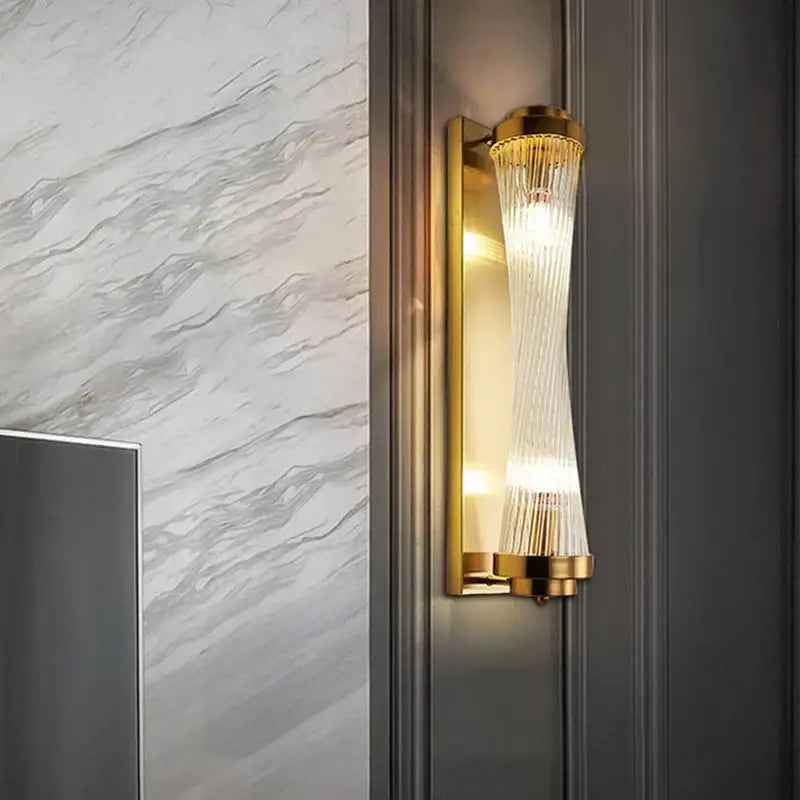 Modern gold decorbites crystal wall sconce with ribbed glass shade for elegant bedroom lighting decorbites crystal wall