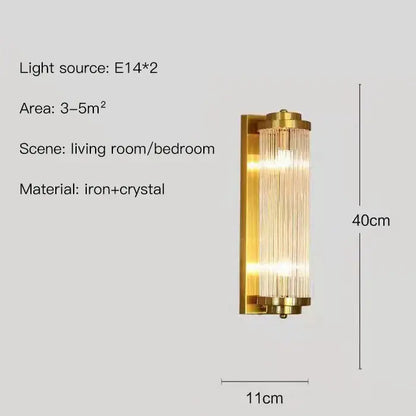Modern gold crystal wall sconce with vertical glass rods for bedroom lighting from decorbites crystal wall collection