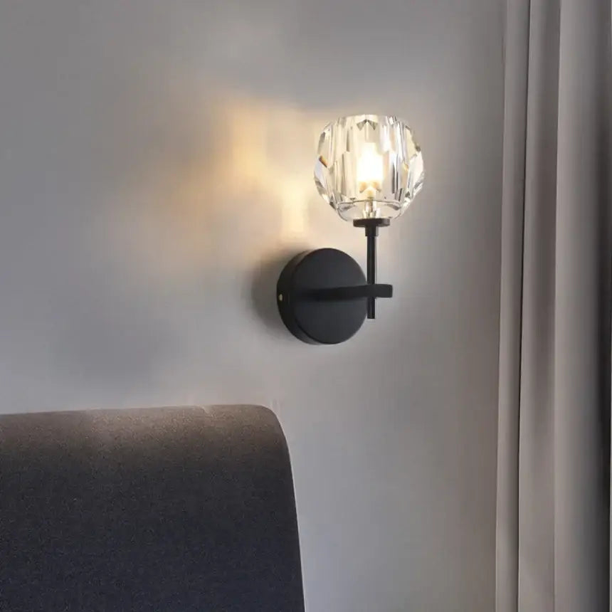 Black metal wall sconce with faceted crystal globe shade modern gold decorbites crystal wall sconce bedroom led fixture
