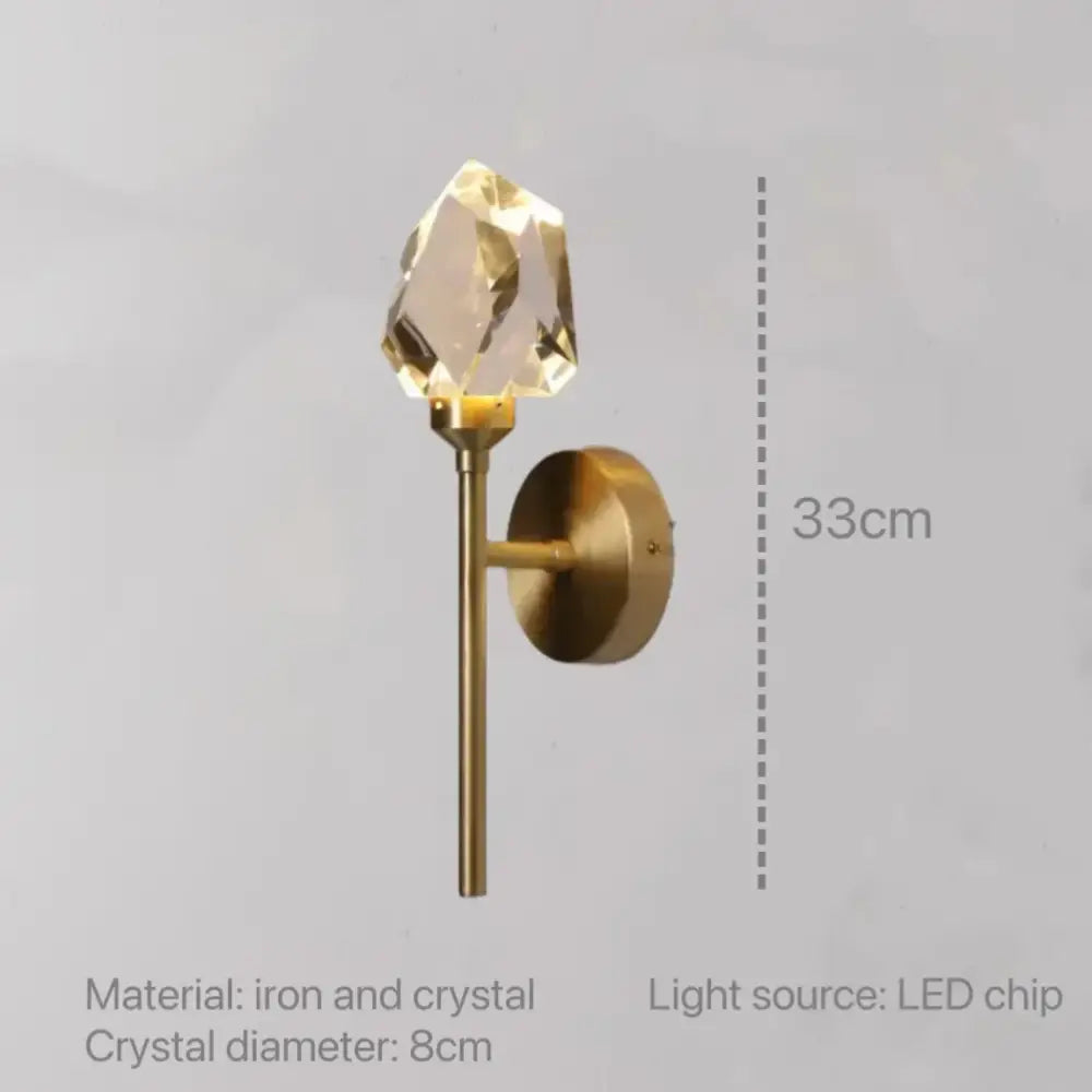 Modern gold crystal wall sconce with decorbites crystal faceted golden hue on brass stem for bedroom led fixture