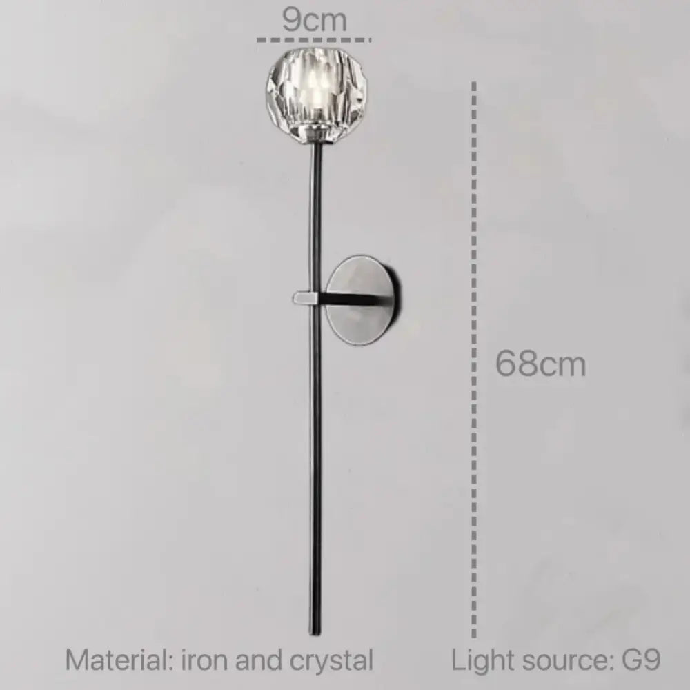 Modern gold decorbites crystal wall sconce with faceted globe on slender iron stem for bedroom led fixture lighting