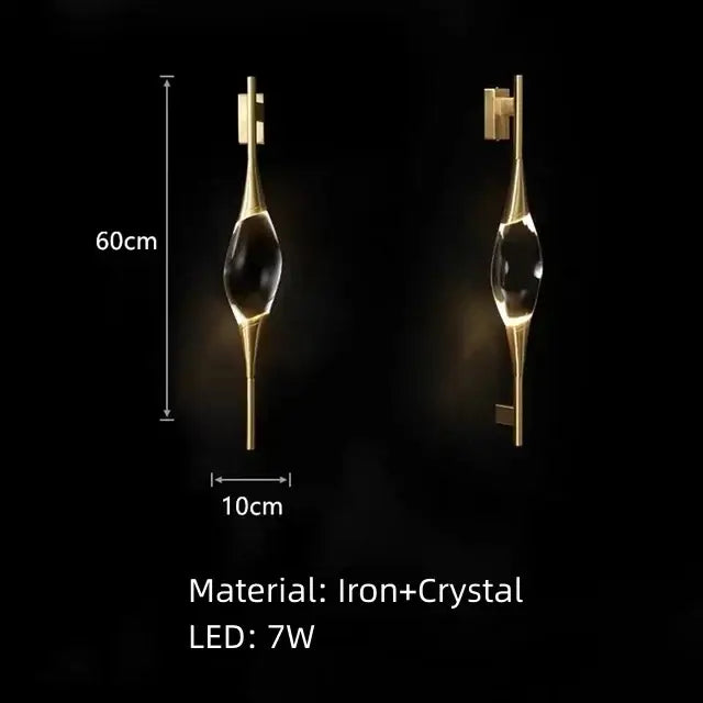 Modern gold crystal wall sconce with a faceted teardrop crystal centerpiece for bedroom decorbites crystal wall lighting