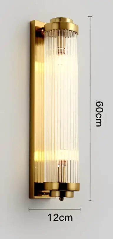 Modern gold crystal wall sconce lamp with vertical frosted glass tubes and sleek design for bedroom lighting decorbites crystal wall