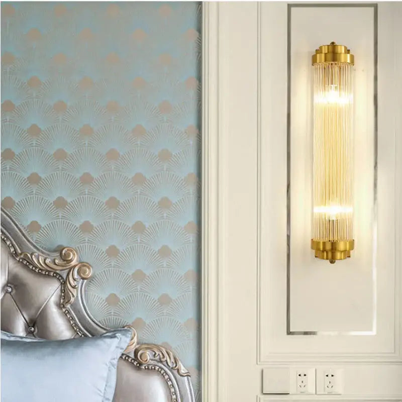 Modern gold crystal wall sconce lamp with vertical crystal rods for bedroom decorbites crystal wall lighting