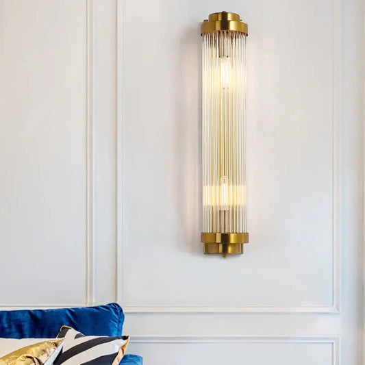 Modern gold crystal wall sconce lamp with vertical glass rods and sleek design for bedroom decorbites crystal wall lighting