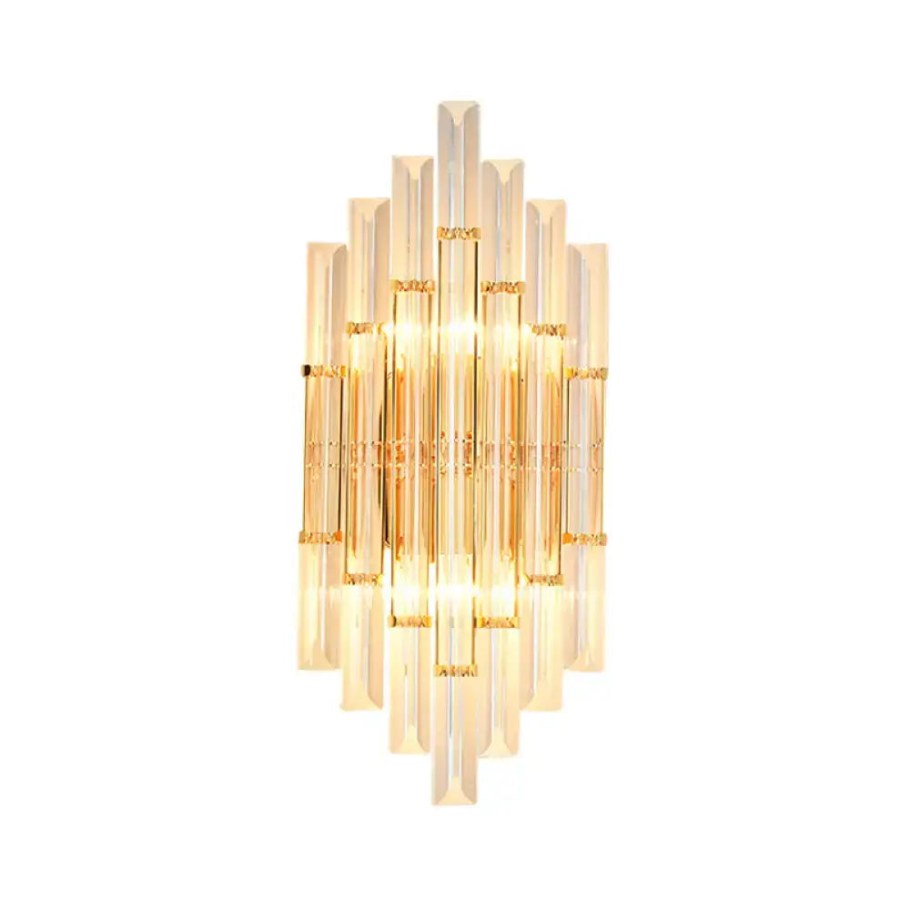 Elegant gold crystal wall sconce with vertical rods and warm light for living space 110v-120v lighting