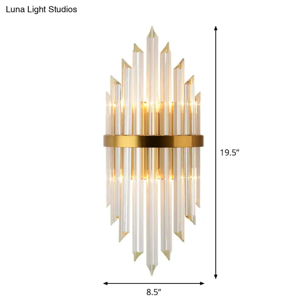 Modern gold wall sconce with clear crystal rods metal frame for living space 110v-120v lighting