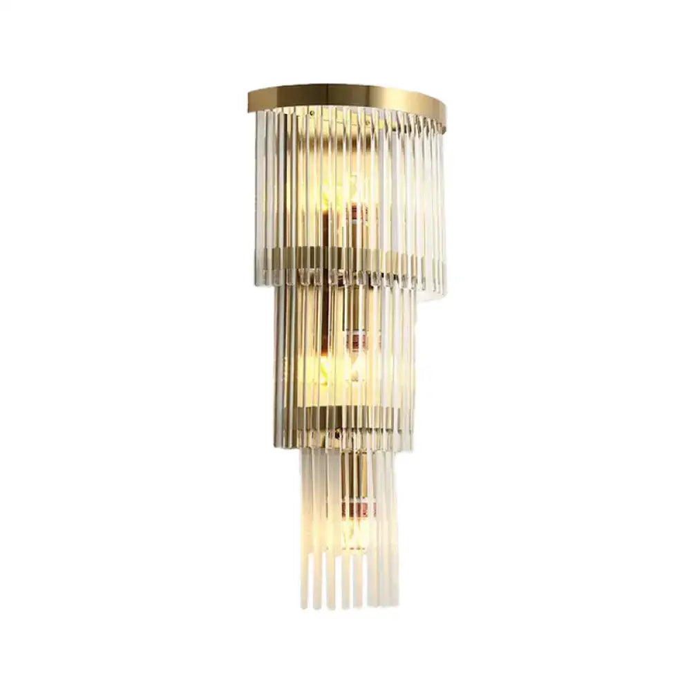 Modern gold crystal wall sconce with tiered glass rods for living space lighting 110v-120v power