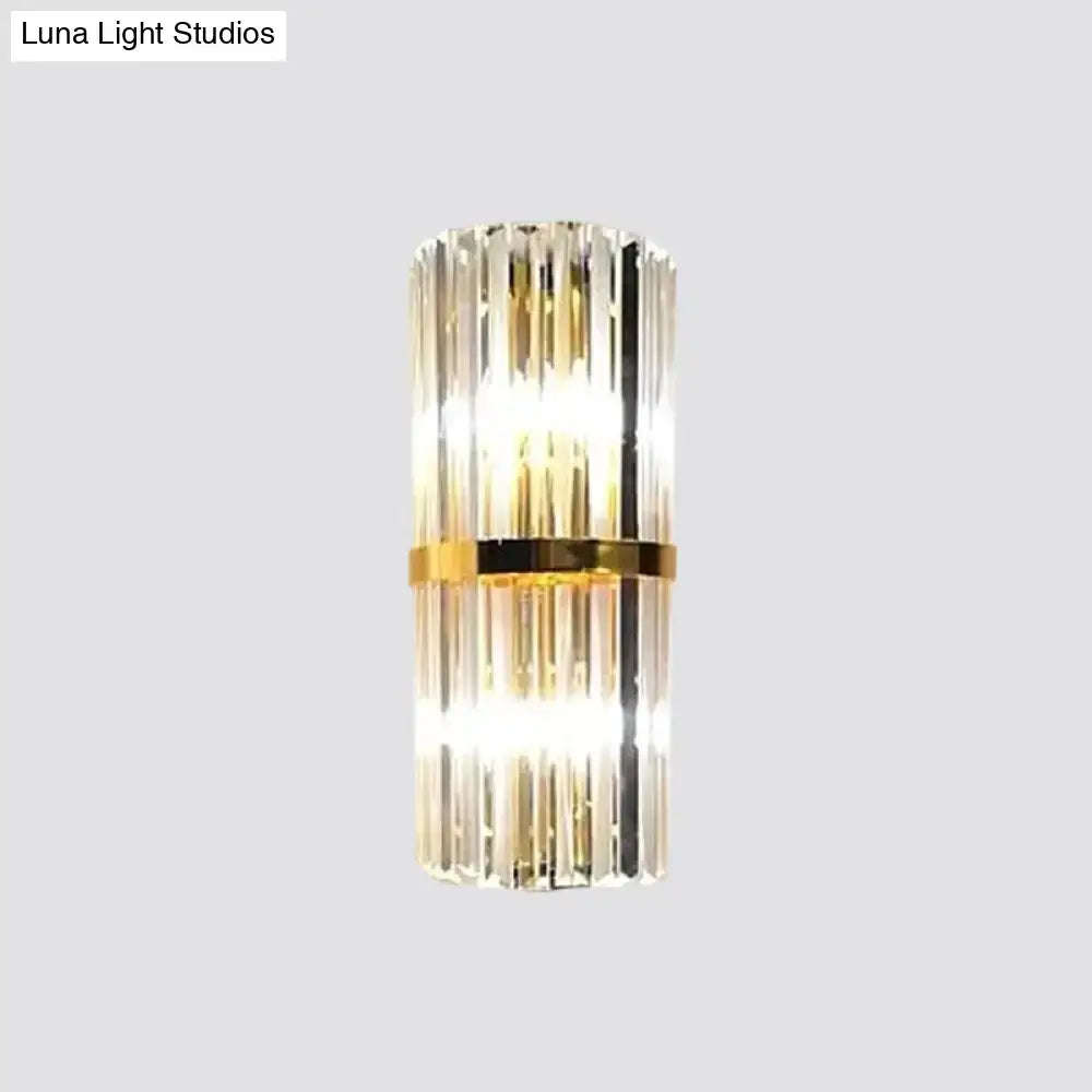Modern gold crystal wall sconce with vertical rods in a sleek metal frame for living space 110v-120v lighting