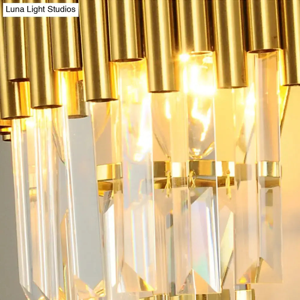 Modern gold crystal wall sconce with vertical metal tubes and e14 light type for living room LED incandescent use