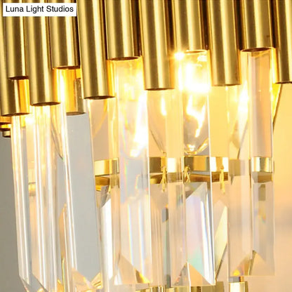 Modern gold crystal wall sconce with vertical metal tubes and e14 light type for living room LED incandescent use