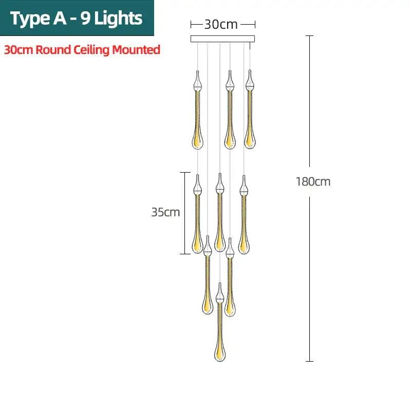 A modern gold crystal water drop chandelier with nine glass teardrop lights for bedroom decorbites crystal water drop