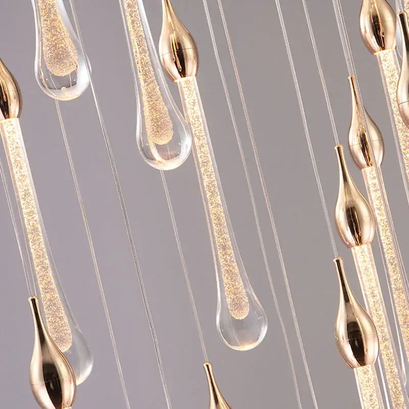 Modern gold crystal water drop bedroom pendant light with golden teardrop glass filled with sparkling particles