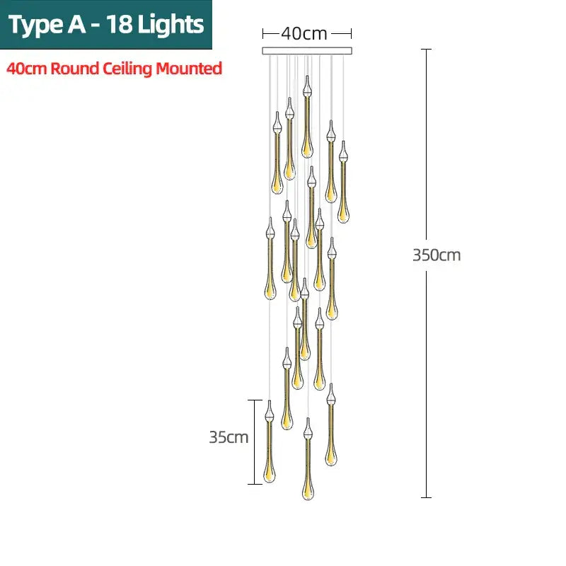 Modern gold crystal water drop chandelier with 18 teardrop glass lights for bedroom decorbites crystal water drop lighting
