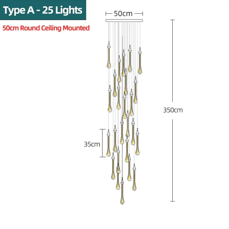 Elegant gold-toned crystal water drop chandelier pendant light with 25 lights designed for bedroom ceiling decorbites crystal water