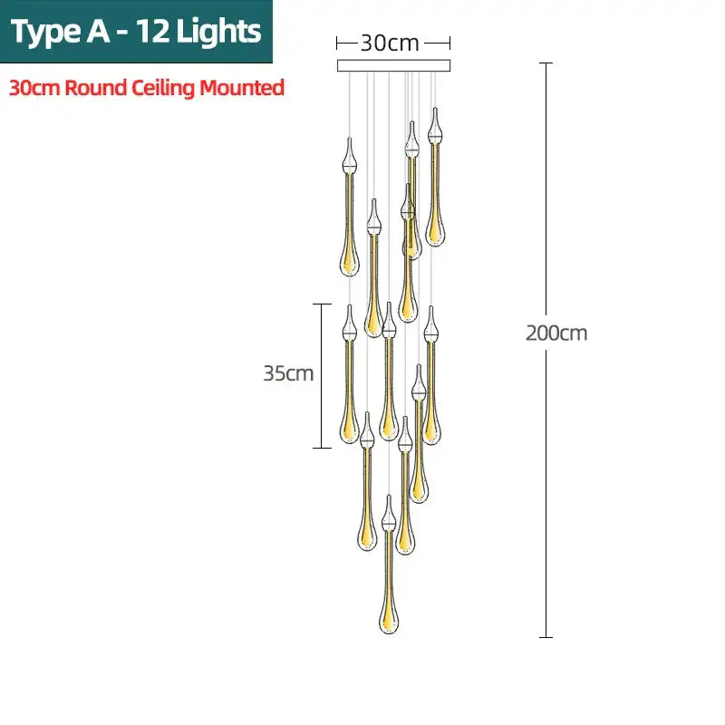 Elegant gold-toned modern gold crystal water drop chandelier with 12 teardrop lights for bedroom decorbites crystal water drop