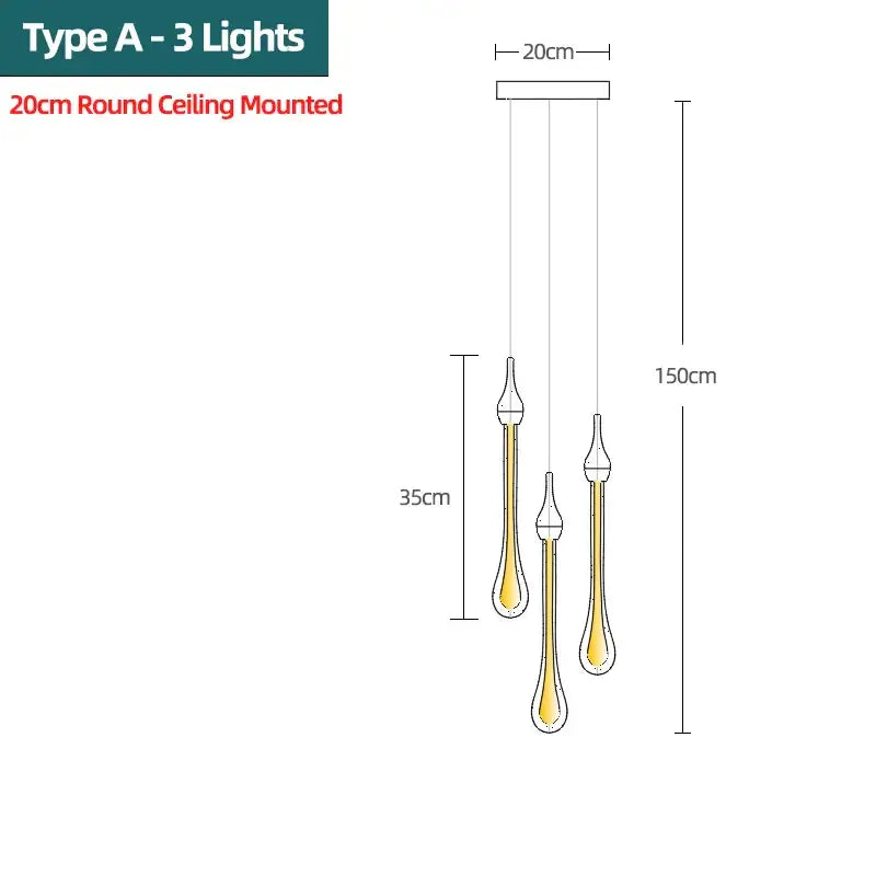 Modern gold crystal water drop chandelier with three amber glass shades suspended from a 20cm metallic mount