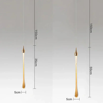 Modern gold crystal water drop chandelier pendant light featuring a sleek gold-toned teardrop glass with polished tip